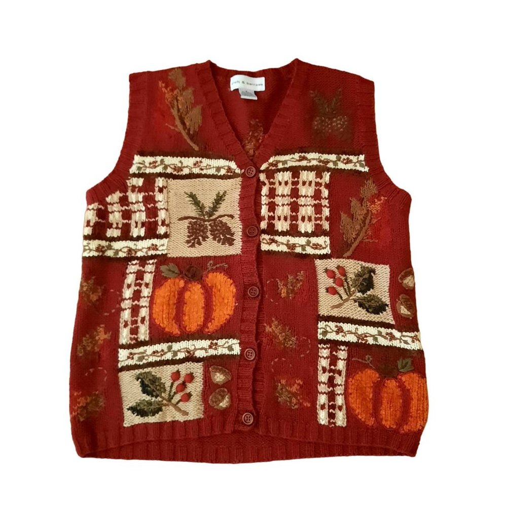 Vintage Croft & Barrow Autumn Fall Knit Sweater Vest Oversized Small (J102)